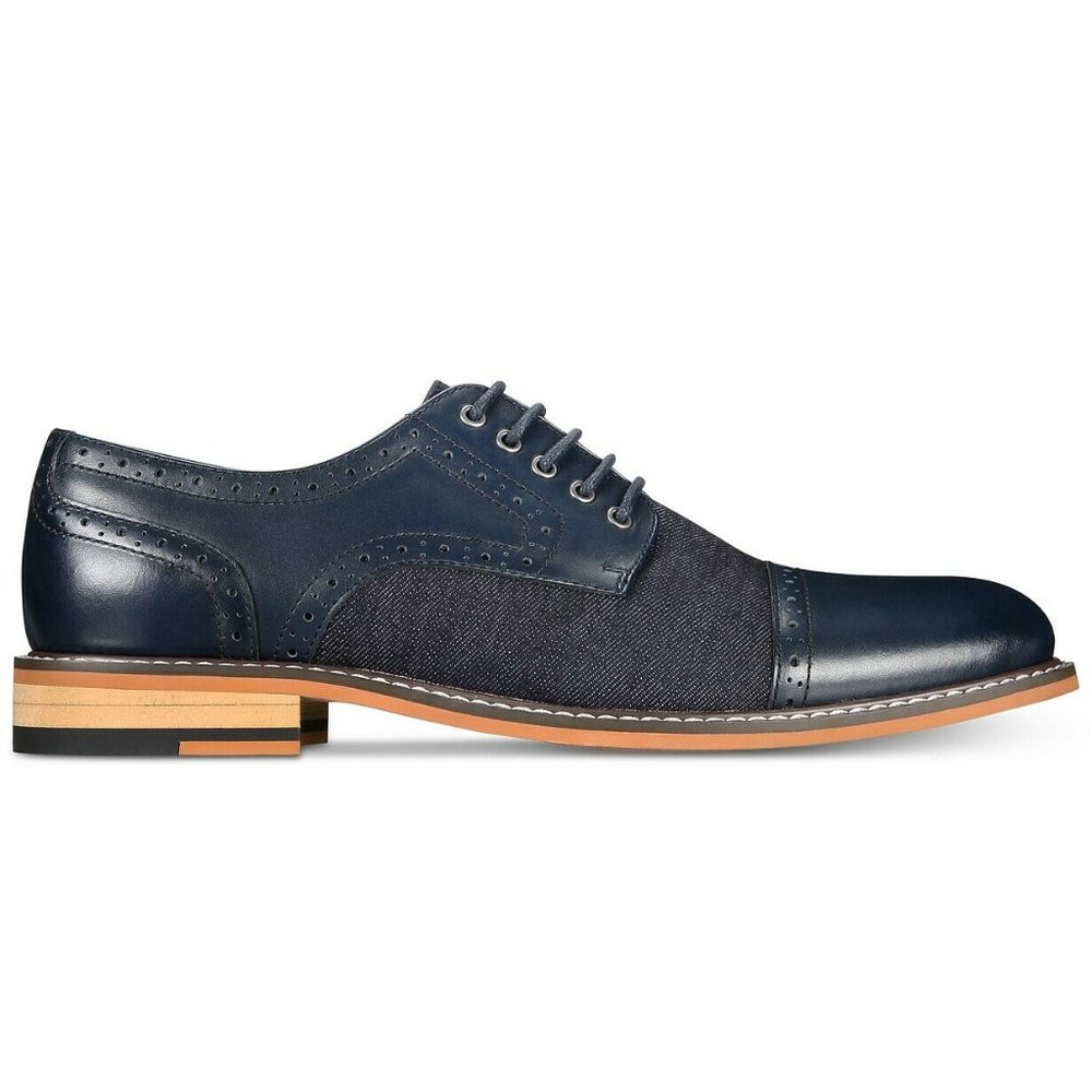 Bar III Men's Parker Leather Cap Toe Derby Shoes Dark Navy Dress Shoes